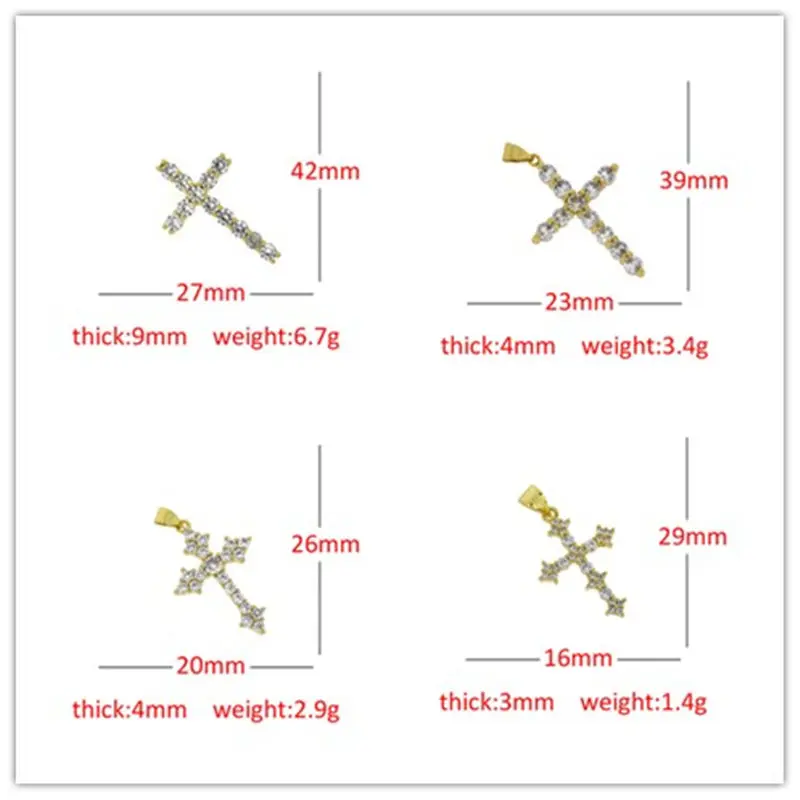 

3pcs Jewelry DIY Making Necklace Wholesale Pave White Crystal Cubic Zircon Religious Cross Jewelry Findings Gold Charm Pendant