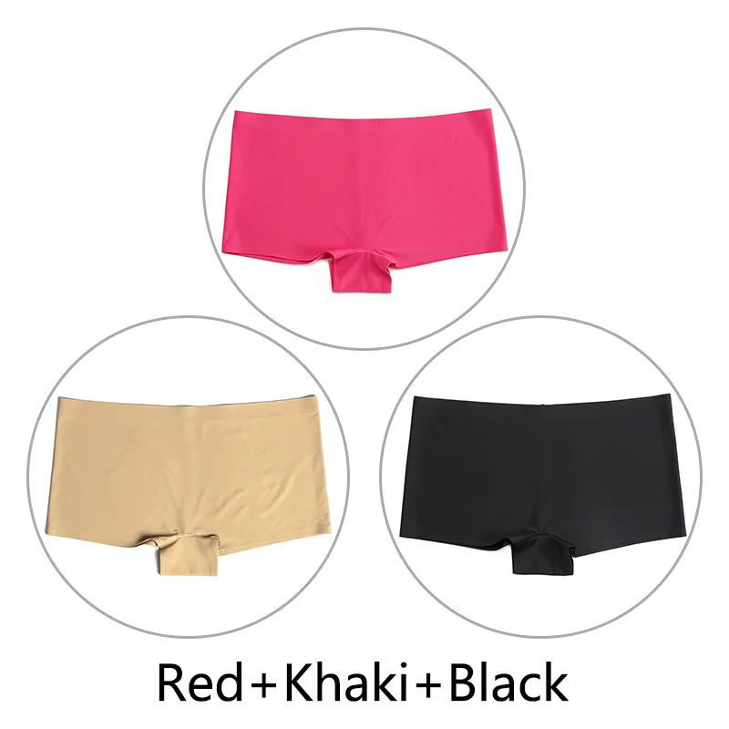 Red Khaki Black 3 шт./партия, большие размеры, трусы для мальчиков, Бесшовные шелк, однотонный, высокая талия, сексуальное нижнее белье, женское эластичное белье, SX-L, американский размер - Цвет: Red Khaki Black
