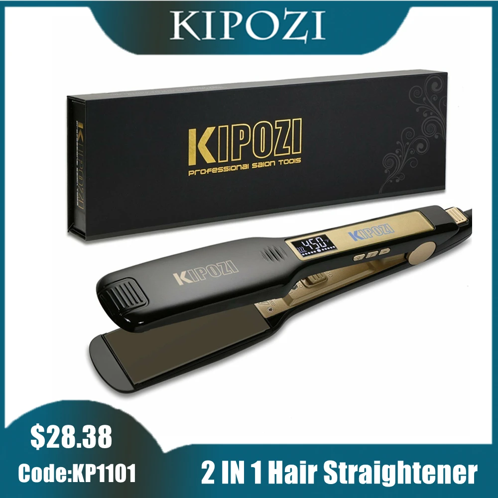 

KIPOZI Professional Hair Straightener Steam Flat Iron with 1.75 Inch Wide Digital LCD Display Black Ceramic Vapor Hair Styling