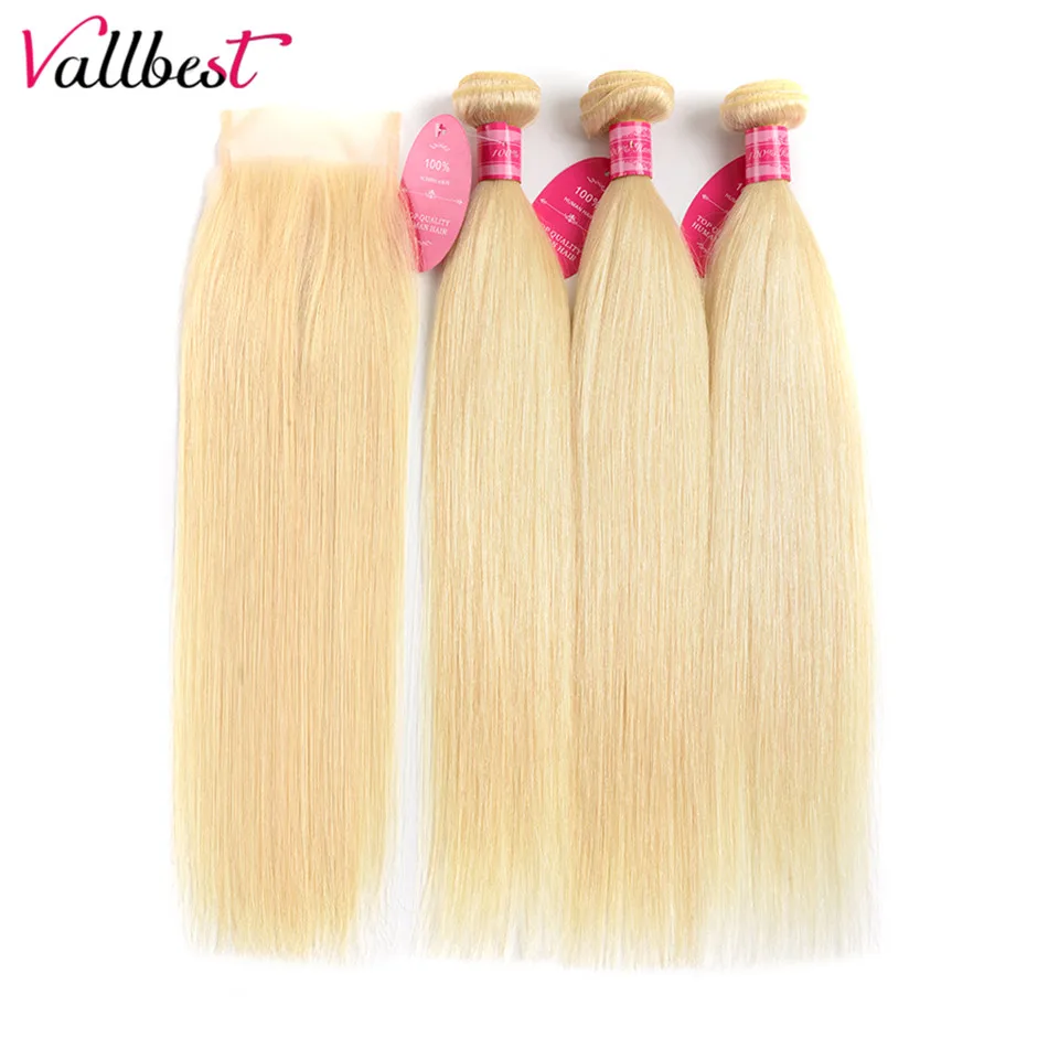 Vallbest бразильские прямые волосы ткать 613 блонд пряди с закрытием человеческие 3 Remy