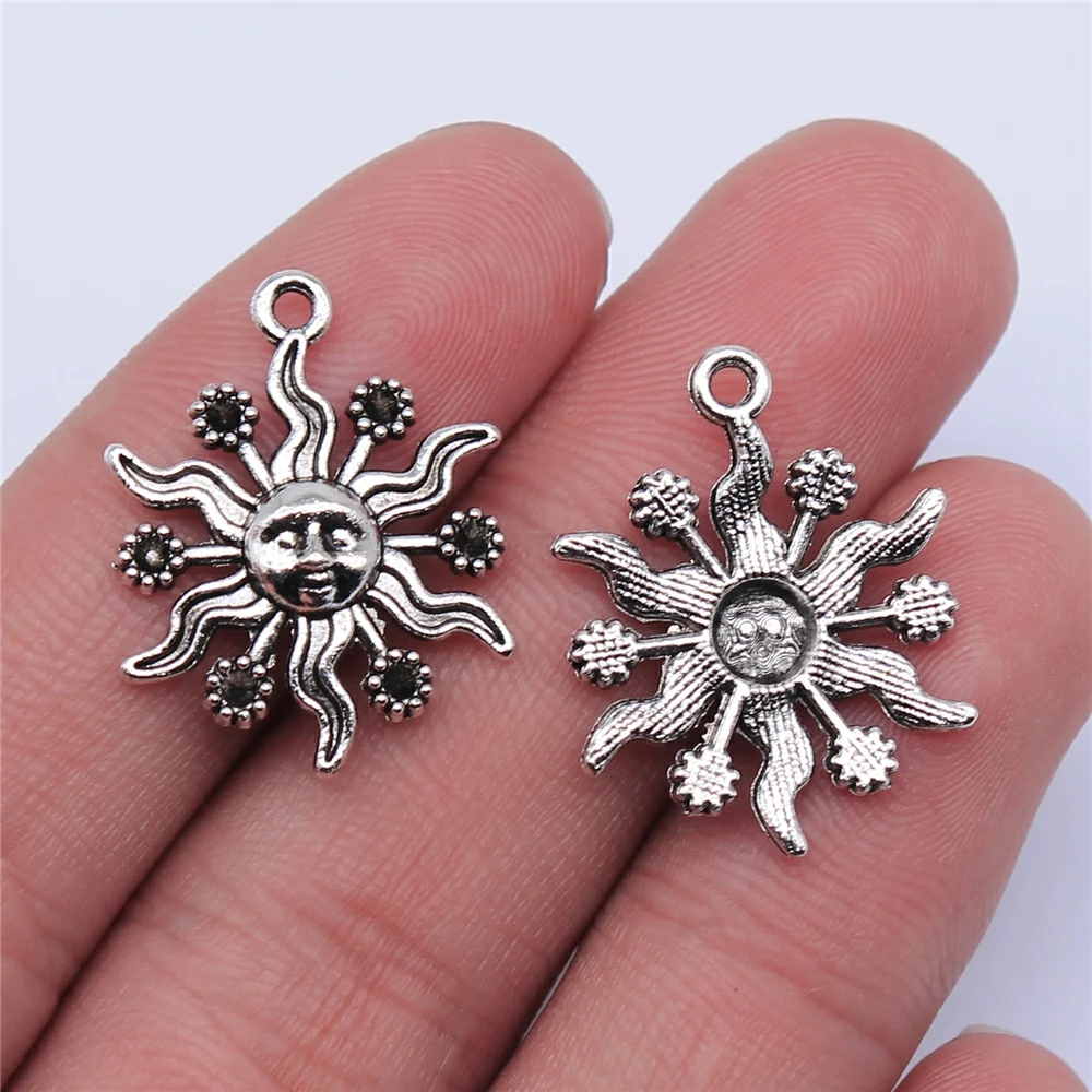 

10Pcs 18x24mm Sun Charms Hand Made Jewelry Accessories For Jewelry Making Antique Silver Color Alloy Pendant Charms