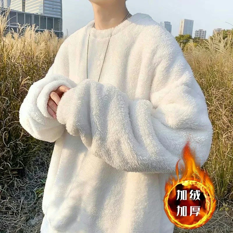 

Plus Velvet Thick Hoodie Men's Warm Fashion Solid Color Casual O-neck Sweatshirt Men Streetwear Hip-hop Loose Pullover Hoodies