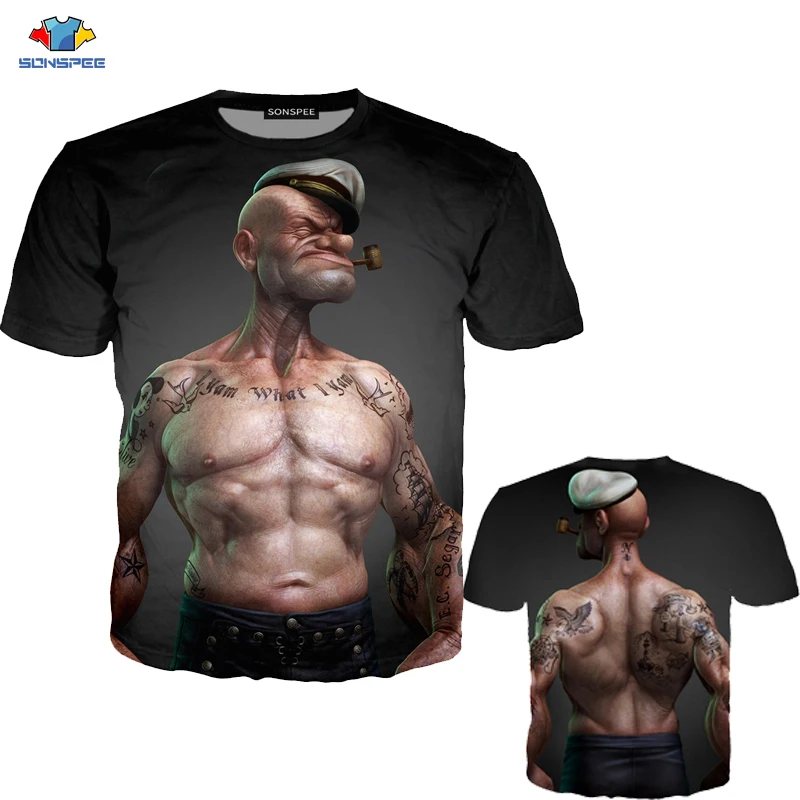 Мужская летняя футболка SONSPEE для фитнеса 3D забавная аниме Popeye рубашка с трубой