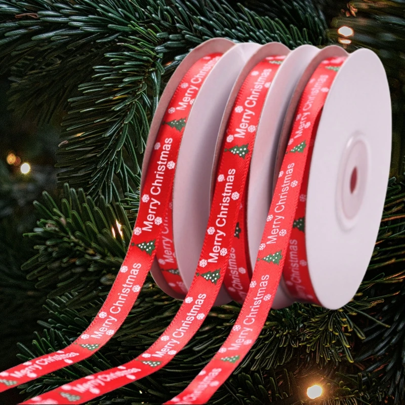 

10 рулонов, 25 ярдов, 3/8 дюйма, красная лента с принтом снежинок и надписью «Merry Christmas» для рукоделия, упаковки подарков, изготовления бантов, Ро...