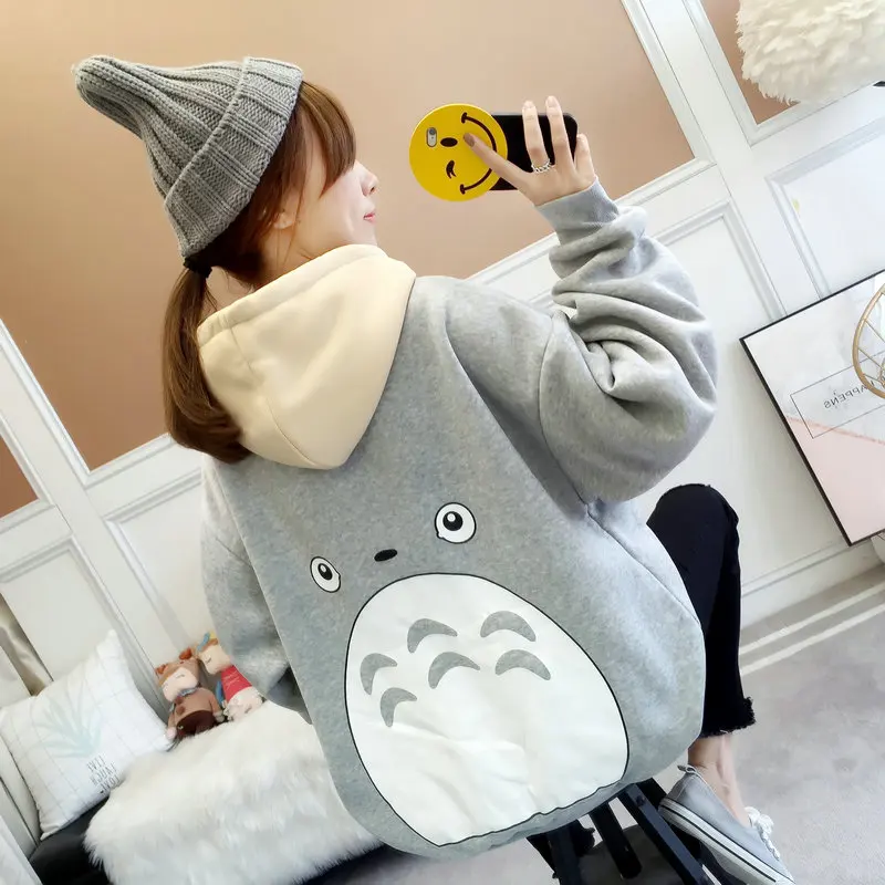 

Kawaii My Neighbor Totoro Hoodie Coat Thickened Printing Pullovers Hooded Casual Loose Harajuku Halloween Totoro Sweatshirt