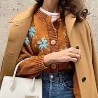 ardm fashion embroidered flower single breasted cardigan femme long sleeve tops knitted sweater winter clothes women 2021
