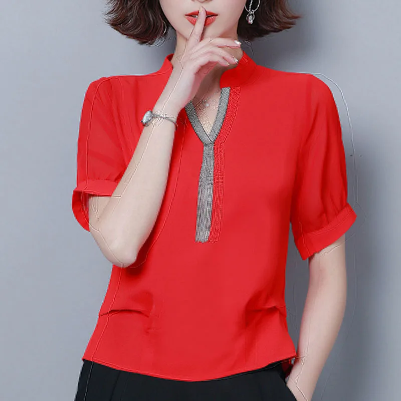 Blusas mujer de moda рубашки для женщин женские топы шифоновая блузка размера плюс с v