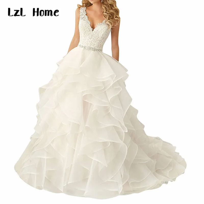 LzL свадебное платье с v образным вырезом без рукавов белый/бежевый|Свадебные