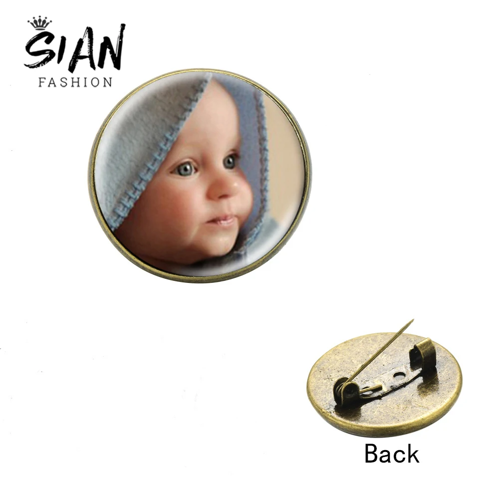 

10PCS Personalized Photo Custom Brooch Mother Baby Photo/Team Logo/Couple Gifts Glass Gem Lapel Pins Badge Family Member Jewelry