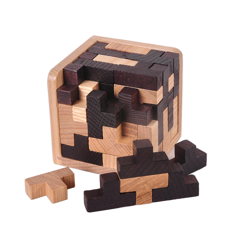 

New Kids Matching Jigsaw Brain Teaser Early Learning T Shape Geometric 3D Wooden Puzzle Building Blocks Burr Puzzle