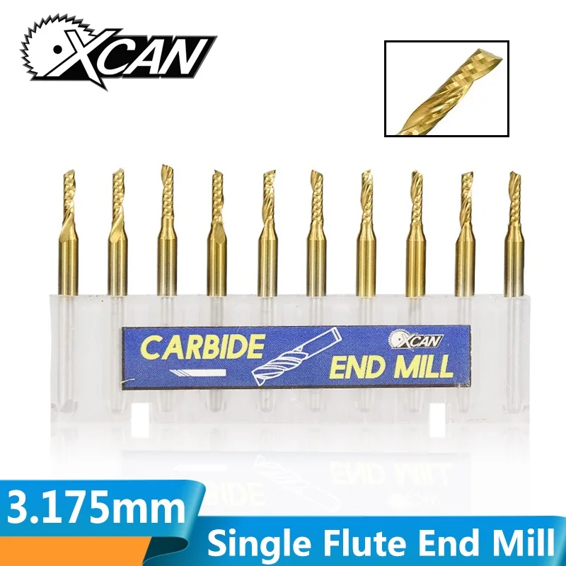 XCAN 10 шт. 3,175 мм хвостовик 2/2. 5/3. 175 мм фрезы Концевая фреза с Оловянным покрытием сверла для гравировки Карбид 1 фрезерование канавок резак