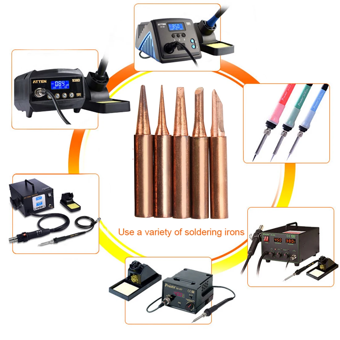 

1SET Nonmagnetic Pure Copper 900M-T Soldering Iron Tip For 9369379389698586852D Soldering Station Soldering Tips 200-480