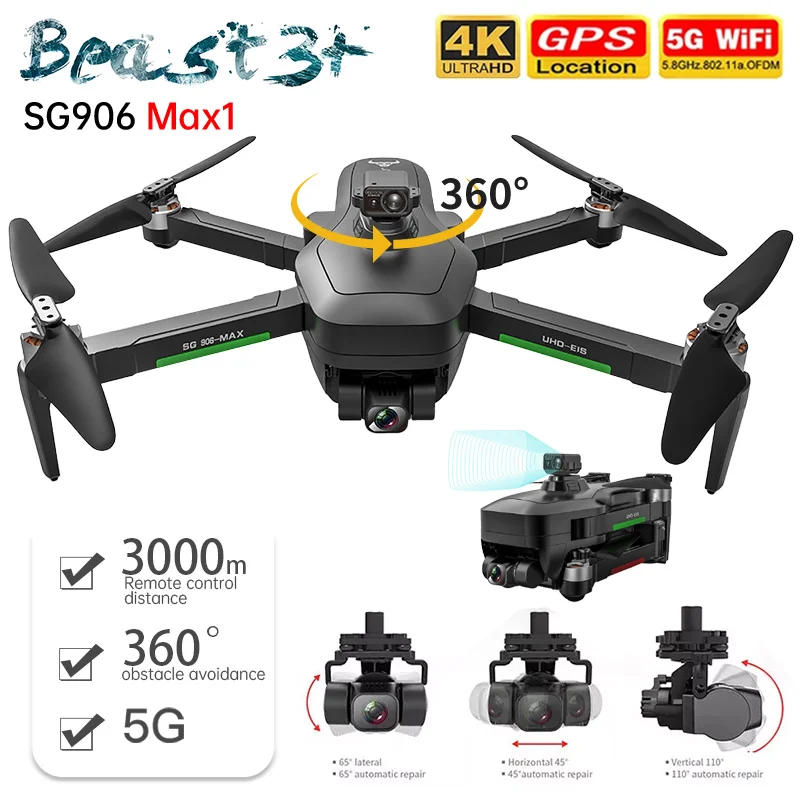 

ZLL SG906 Max1 Camera Drone 4K Profesional 5G Wifi 3KM Distance 3-Axis Gimbal Brushless Quadcopter FPV GPS Dron VS F11s 4K Pro