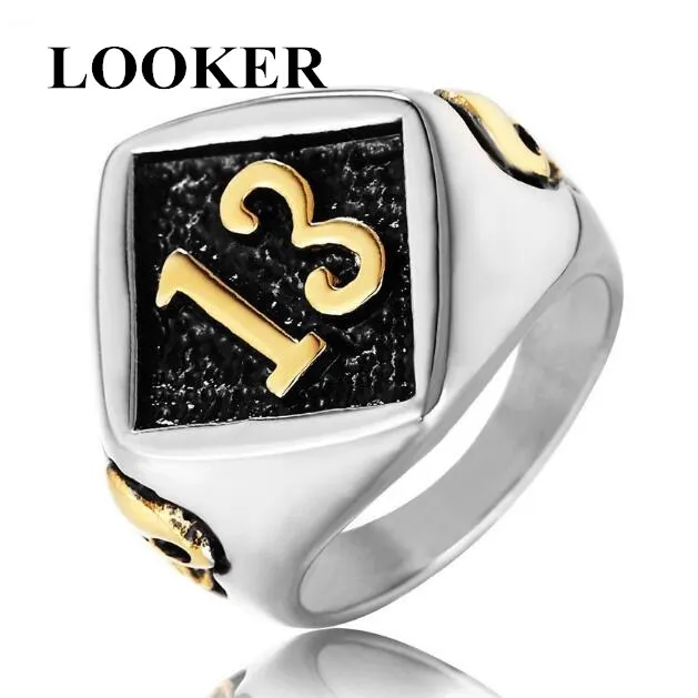 Кольцо LOOKER Motor Biker Lucky Number 13 мужское Крутое байкерское украшение из нержавеющей