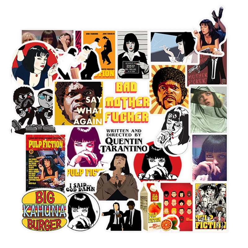 Pegatinas de pel&iacute;cula cl&aacute;sica Pulp Fiction para casco de coche, caja de regalo DIY, guitarra, cuaderno, pat&iacute;n, etc., 10/30/50 unids/paquete-1