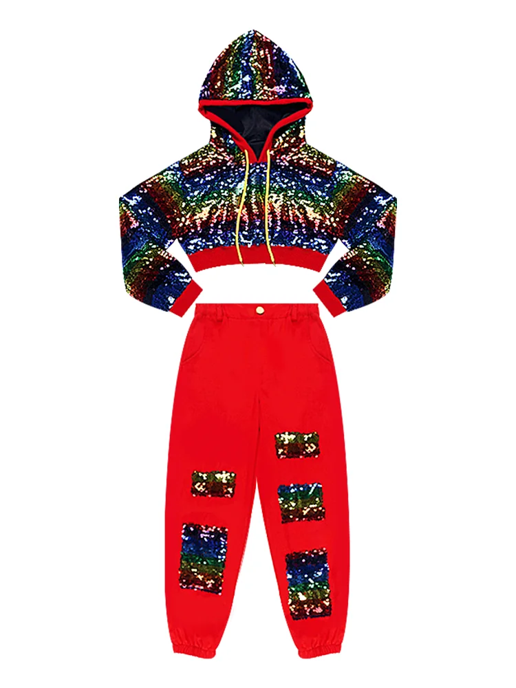 

Fashion Kids Jazz Costumes Long Sleeve Shiny Sequin Dancing Clothing For Girls Hip Hop Street Performance Dance Clothes