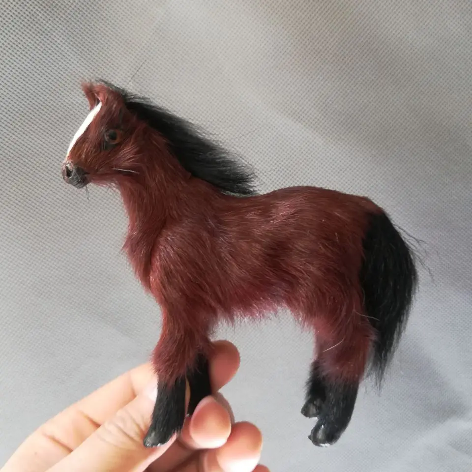 Реалистичная игрушка коричневая лошадь мини 12x10 см Жесткая модель пластик и меха