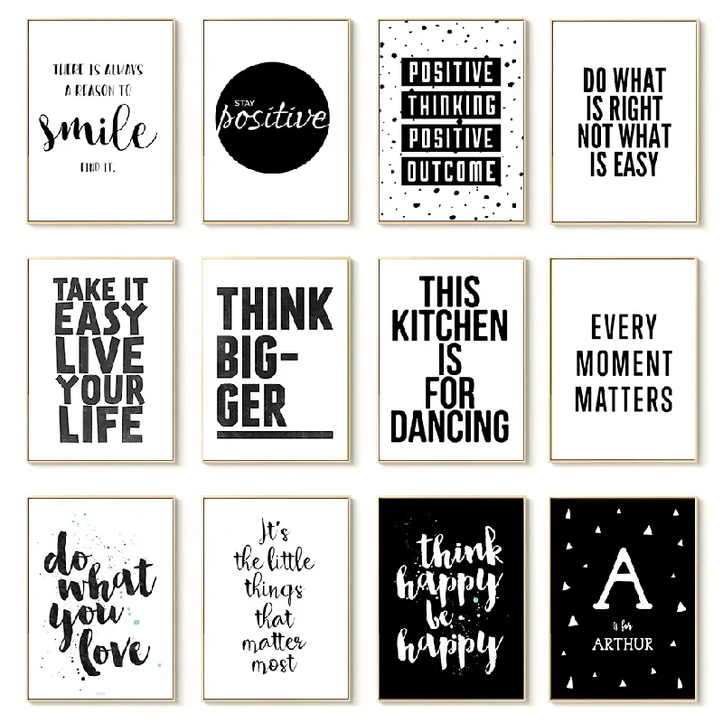 

Nordic Style Inspiring Quotes Wall Art Canvas Painting Black White Letters Minimalist Poster Prints For Living Room Home Decor