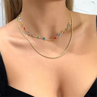 2021 new women color rhinestone chain neck chain necklace small fresh multilayer cheap fashion accessories