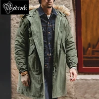 retro world war ii army green m65 fur collar cotton jacket fishtail windbreaker long thicken warm windproof coat men