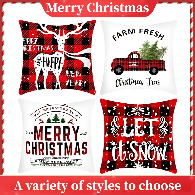 

New Sofa Christmas Pillowcase Custom Home Short Plush Linen Printed Christmas Car Throw Pillowcase Home Decoration