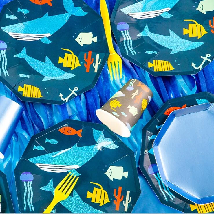 Одноразовая посуда в виде животного из мультфильма Акула 8 шт./компл.|Украшения