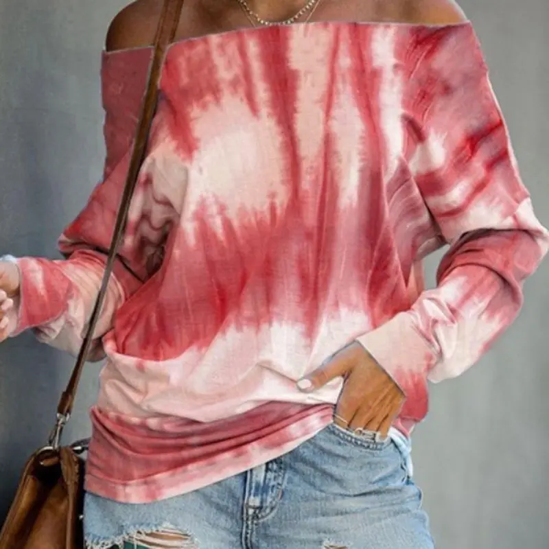

Women Sexy Strapless Sweatshirt 2020 Autumn Long Sleeve Casual Female Tie Dye Printed Sweatshirts Off Shoulder Streetwear