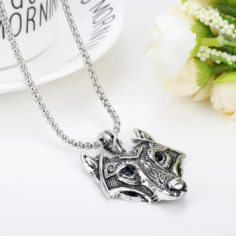 Винтажное ожерелье с подвеской в виде головы волка 4 цвета кристальных глаз