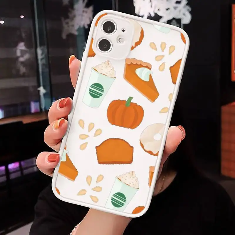 

Cute pumpkin fall leaf Phone Case Matte Transparent for iPhone 7 8 11 12 s mini pro X XS XR MAX Plus cover funda