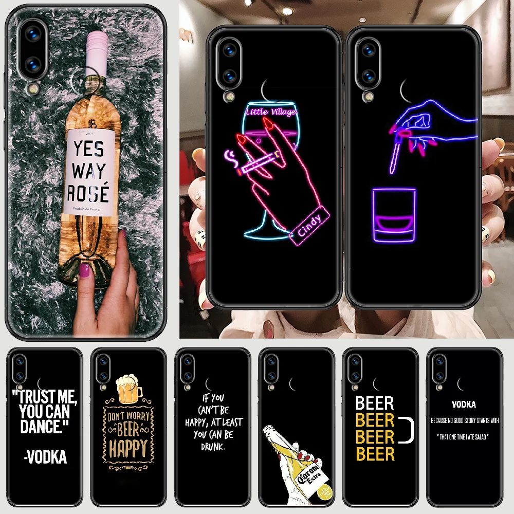 Чехол для телефона Huawei Honor 6 7 8 9 10 10i 20 A C X Lite Pro Play черный из силикона с бампером из термопластичного полиуретана для пива, алкоголя, водки.