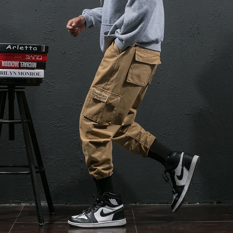 Мужские Винтажные брюки карго модные спортивные штаны цвета хаки с карманами в