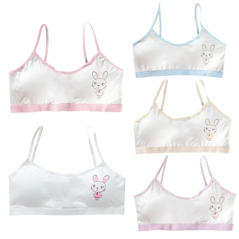 Young Teenager Girls Cotton Cartoon Rabbit Underwear Sport Bra Wireless Puberty X3UE