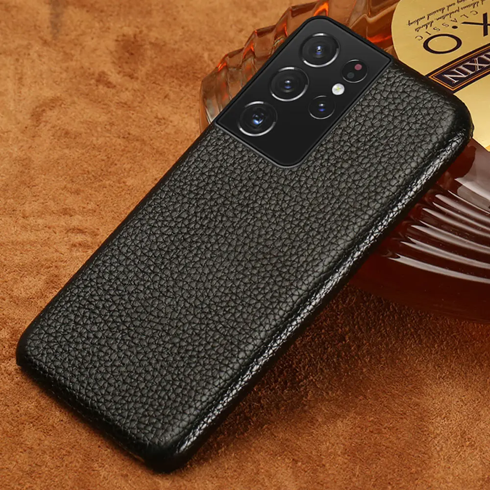 Чехол из натуральной зернистой кожи для Samsung Galaxy S21 S22 Ultra S20 FE S8 S9 S10 Plus Note 10 A52 A52S A51 A71