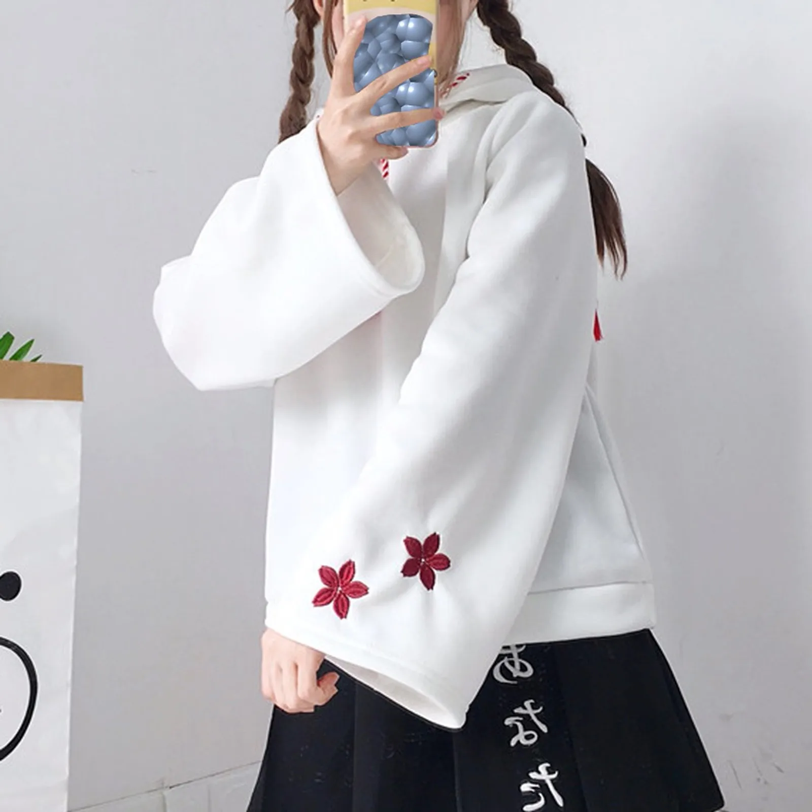 Японские кавайные женские толстовки в стиле Харадзюку теплая одежда с рисунком