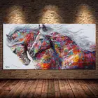 Картина холст с изображением лошадей с абстрактным изображением двух бегущих, постеры с животными и принты, настенные картины для декора гостиной, без рамы