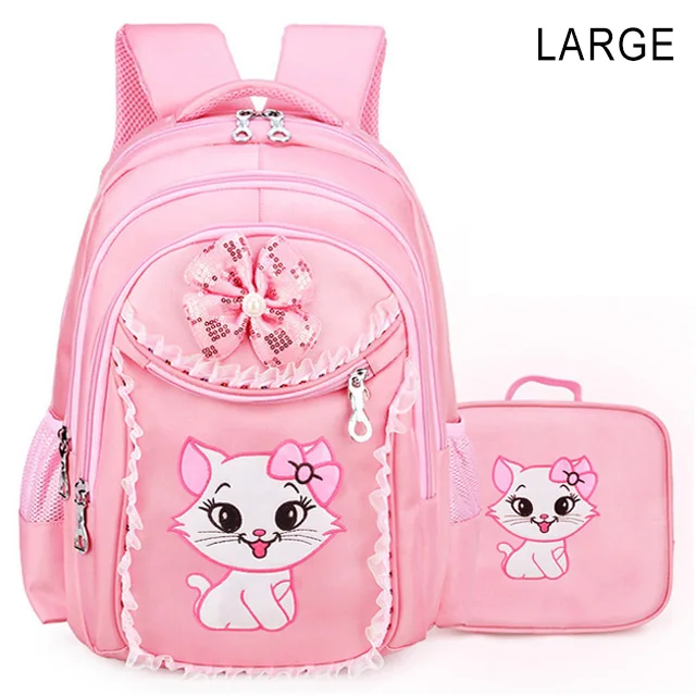 Pink-L-Set Портфолио детские школьные рюкзаки для девочек с изображением кота из мультфильма и ранцы основной Школьный рюкзак, набор наряды для маленьких принцесс Рюкзак Mochila - Цвет: Pink-L-Set
