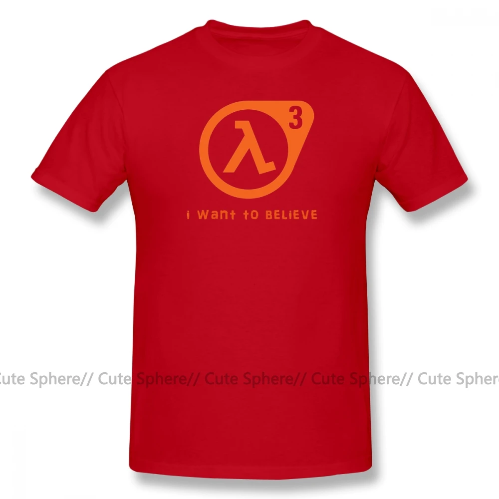 Футболка Half Life 3 футболка с надписью «I Want To Believe» Милая футболка из 100 хлопка Базовая Мужская футболка с короткими рукавами XXX - Цвет: Red