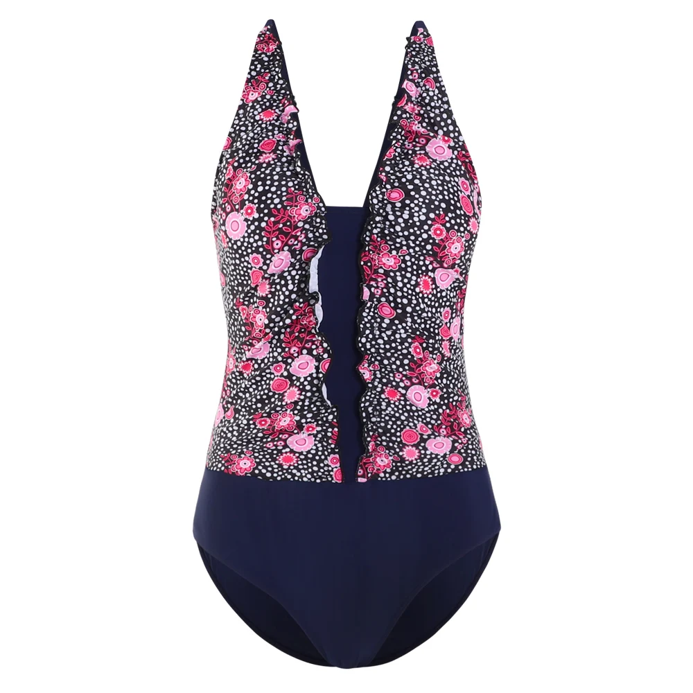 

Цветочный цельный купальник для женщин пуш-ап Мягкий купальник монокини сексуальный купальник с V-образным вырезом пляжная одежда женский ...