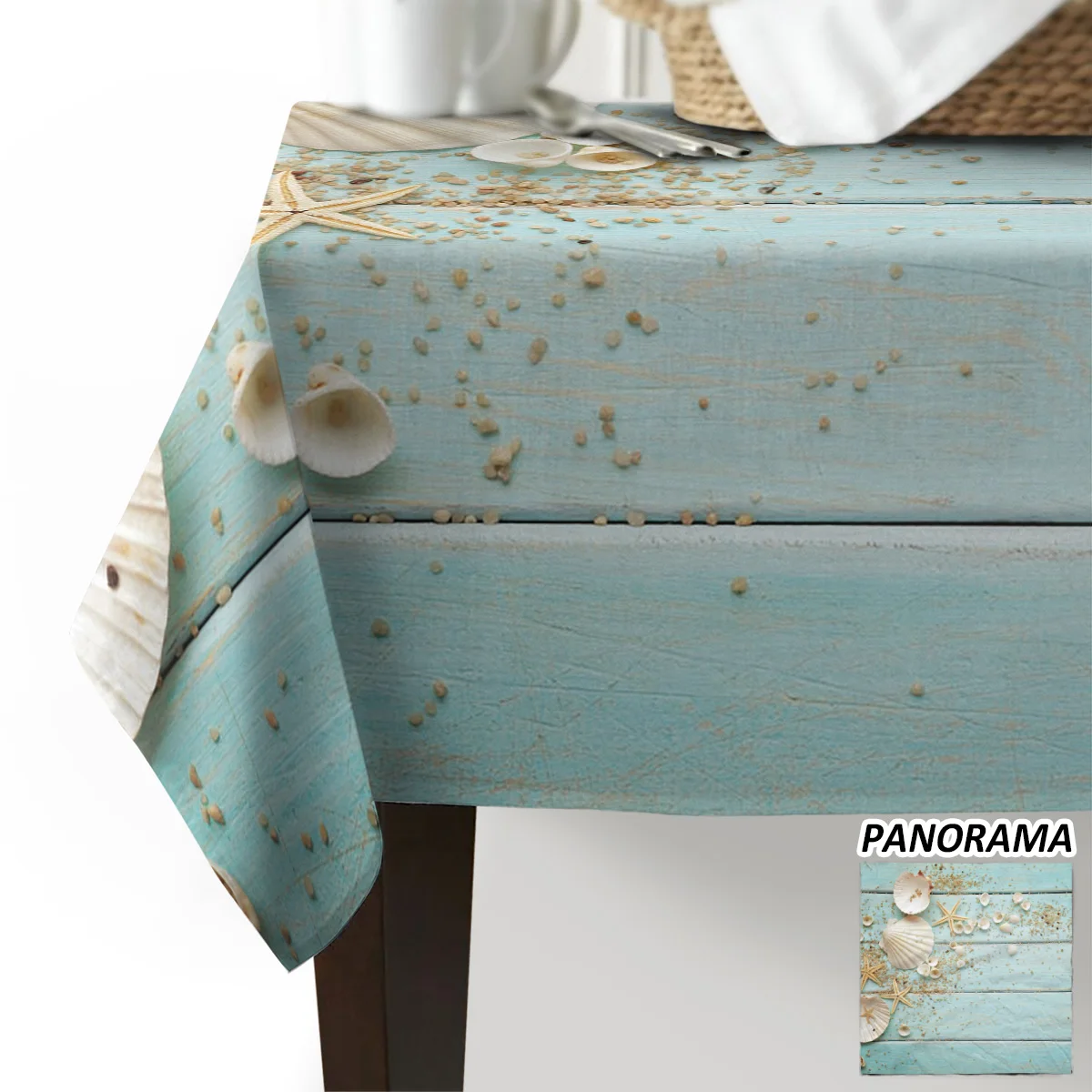 Фон с изображением деревянных доскок в виде ракушек морских звезд скатерть