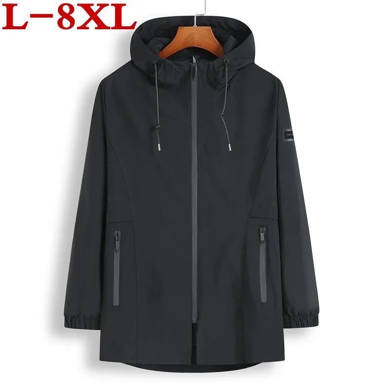 

quality Spring And Autumn high Plus 8XL 7XL Code Men Coat 140kg Can Wear Casual Loose Have A Hat Super Large size jacket