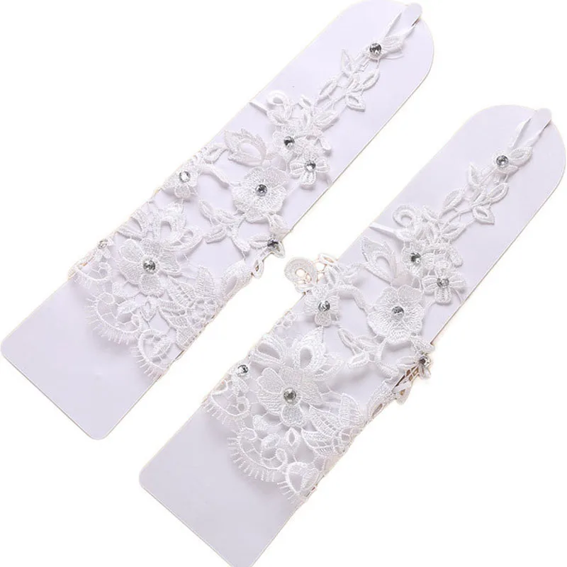 

Bride wedding dress accessories hook finger lace embroidery sticky diamond gloves fingerless hollow lace gloves