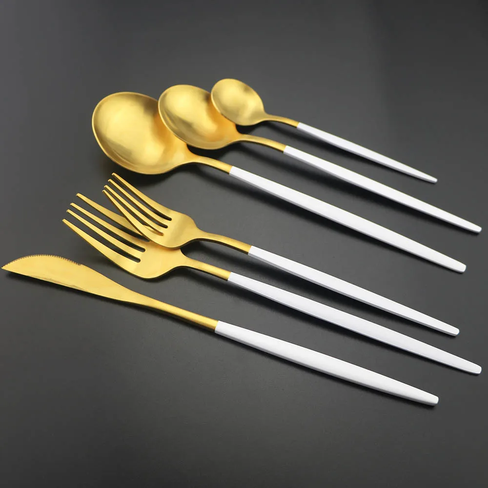 Новинка 6 шт./компл. Золотой Матовый портативный набор столовых приборов столовая