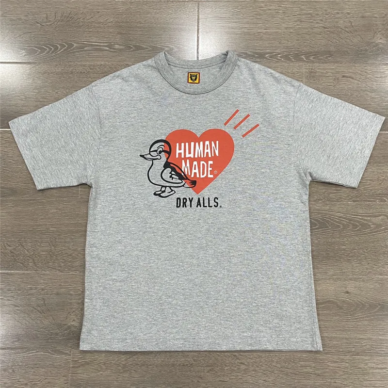 

Duck Red Heart Print Human Made T-shirt Men Women 1:1 High Quality Slub Cotton White Gray Casual T shirts Tops Tee