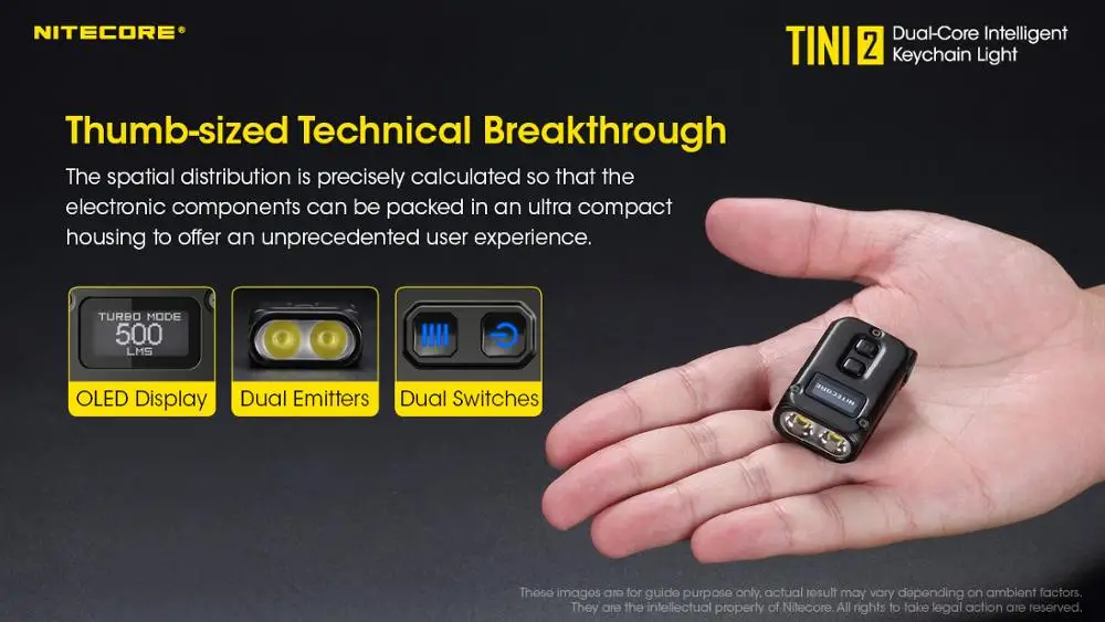 Nitecore TINI2 Flash светильник 500 люмен OLED умный ъядерный ключ свет APC технология сна