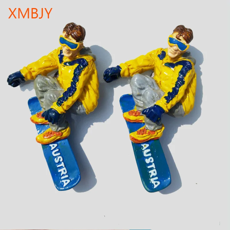 

3D refrigerator magnet Sticker Resin yellow slide skateboard Austria stereo skiing man souvenir World Tourist Attractions