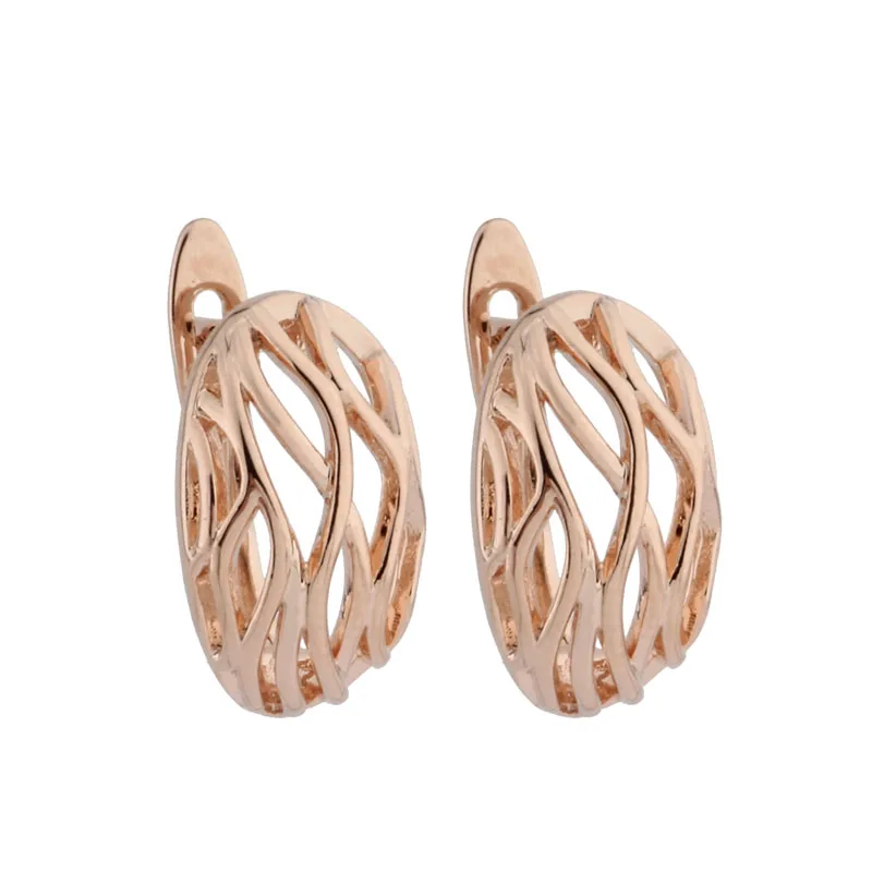 

New Trend 585 Rose Gold Unusual Earrings Women Wedding Unique Fashion Jewelry Hollow Copper Metal Dangle Earrings 2021