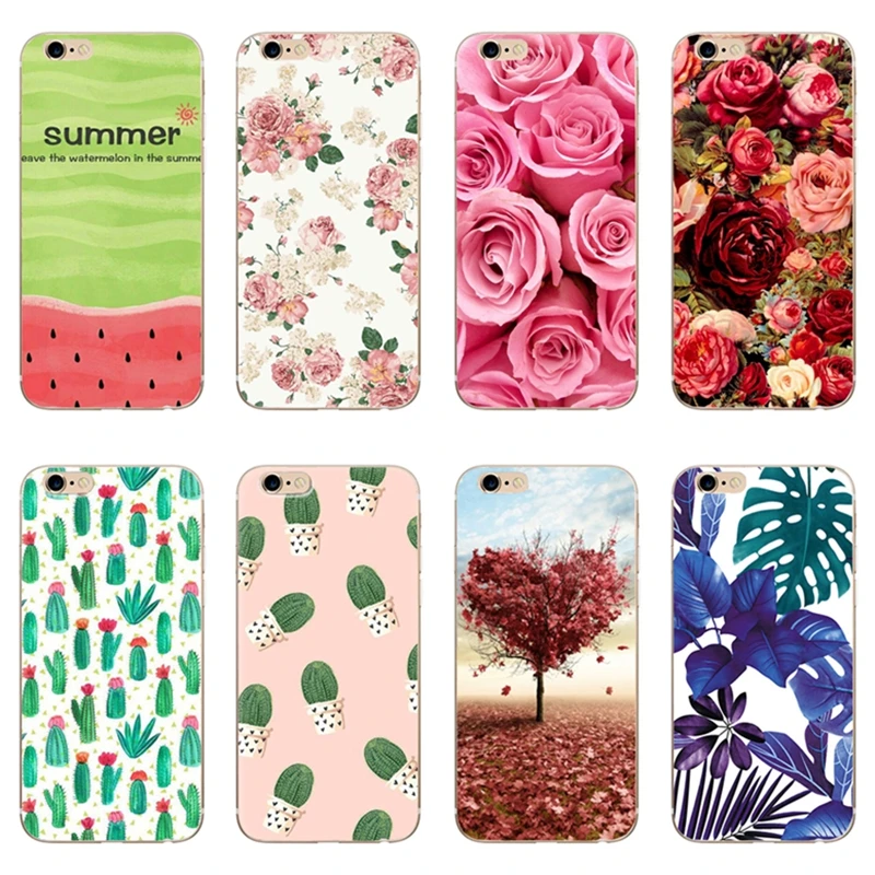 Мягкий цветочный чехол для iphone 6 с вишневой розой розовые летние Чехлы 6s 7 8 plus se 5S