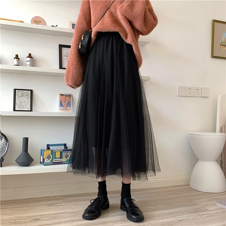 

Summer Fashion Vintage Bohemian Skirt Chiffon Mesh Women Boho Calf-Length Long Maxi Beach Party Loose Flare Skirt Faldas Street