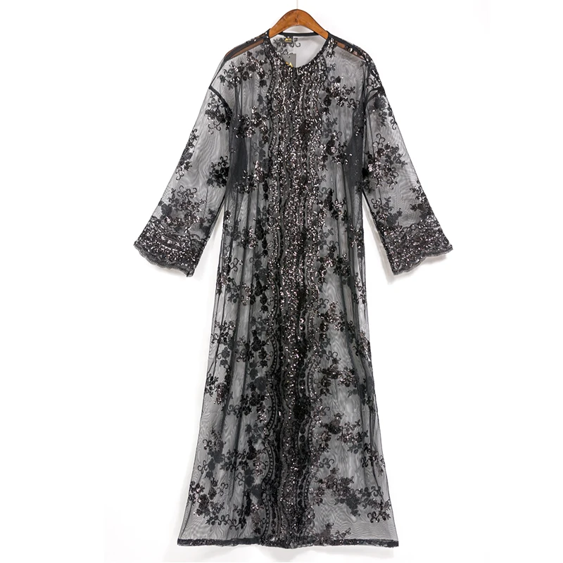 Black cardigan Sequin abaya кимоно турецкий хиджаб мусульманское платье халат Дубай Кафтан Абая для женщин Кафтан Турция Исламская одежда Djelaba Femme - Цвет: Black cardigan