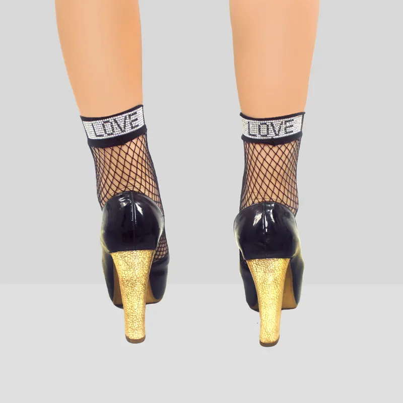 Новые женские сексуальные модные черные сетчатые Короткие блестящие носки до